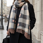 Halloway check blanket scarf, side view showing the drape