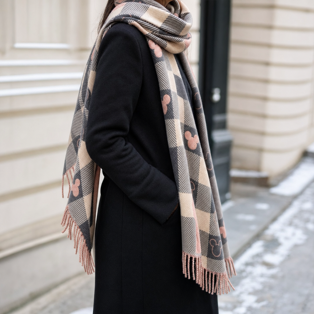 Halloway check blanket scarf in beige check, folded product shot