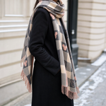 Halloway check blanket scarf in beige check, folded product shot
