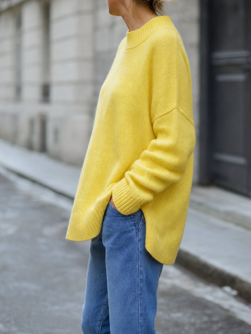 Marden Chunky Knit Sweater in butter yellow, side view
