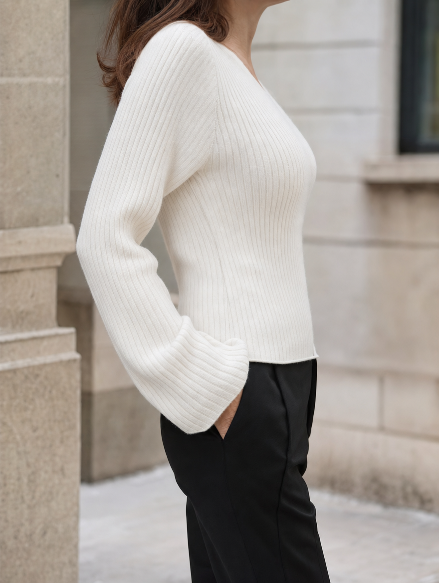 Fenwick Balloon Sleeve Knit in ivory, side view
