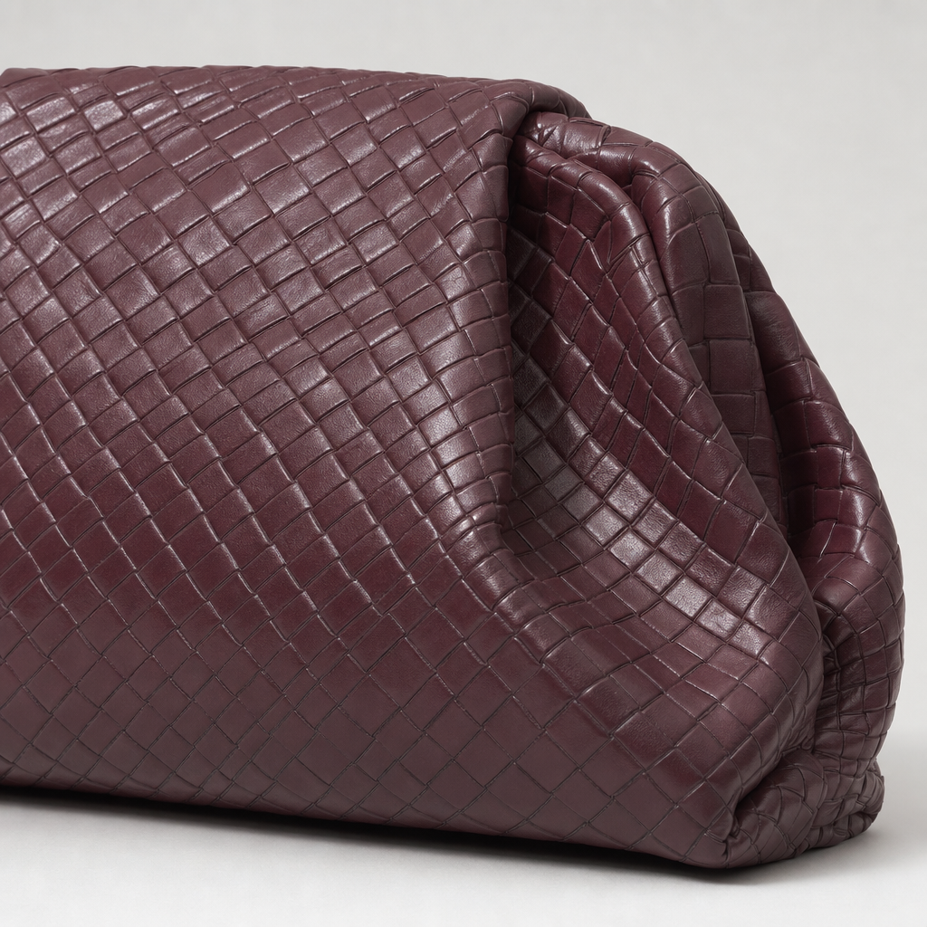 Close-up of the woven surface on the Everley Pouch Clutch