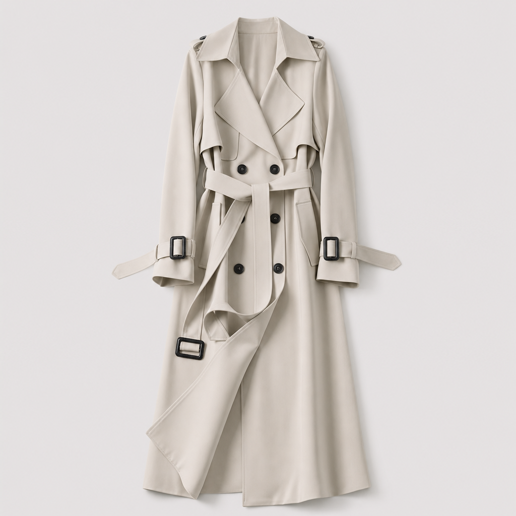 Jesmond Longline Belted Trench in cream grey