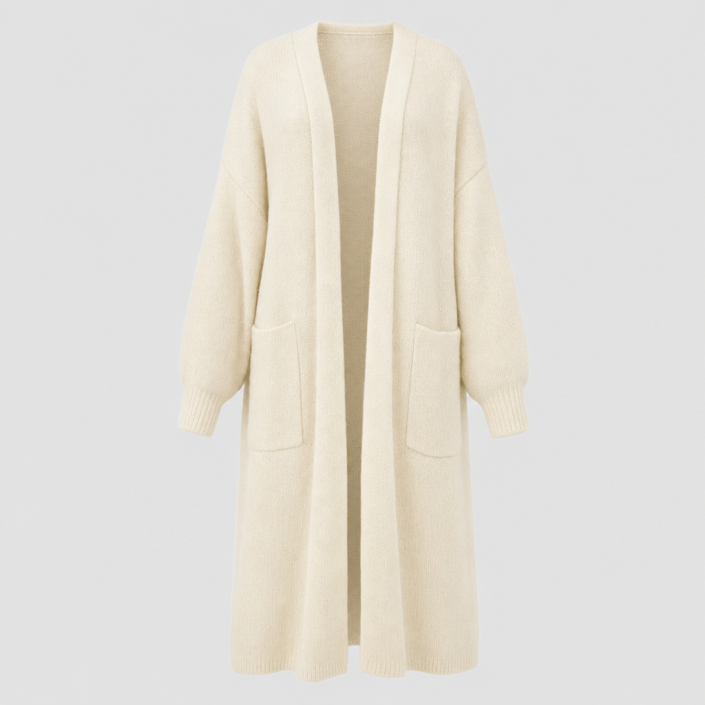 Kelmscott Long Knit Cardigan Coat in cream