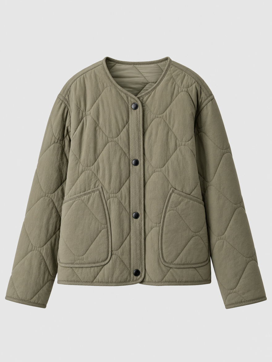 Marbury Collarless Quilted Jacket in khaki