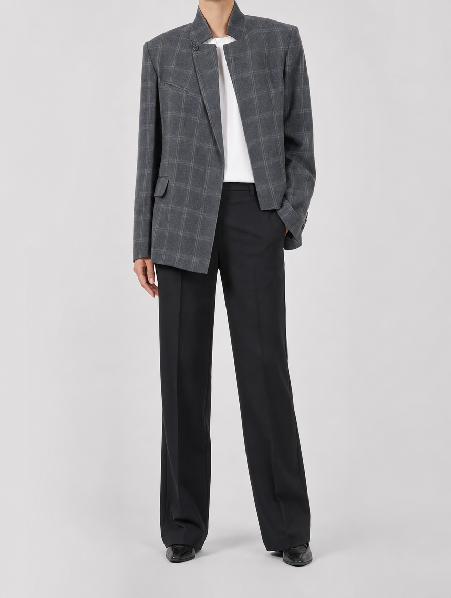 Oakhanger Plaid Stand Collar Jacket worn, front
