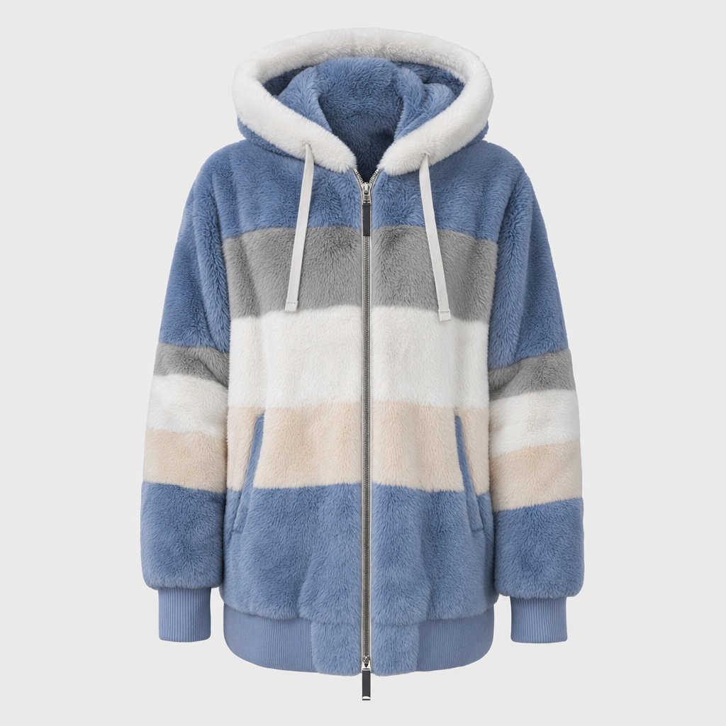Tarnbrook Plush Hooded Jacket in blue stripe