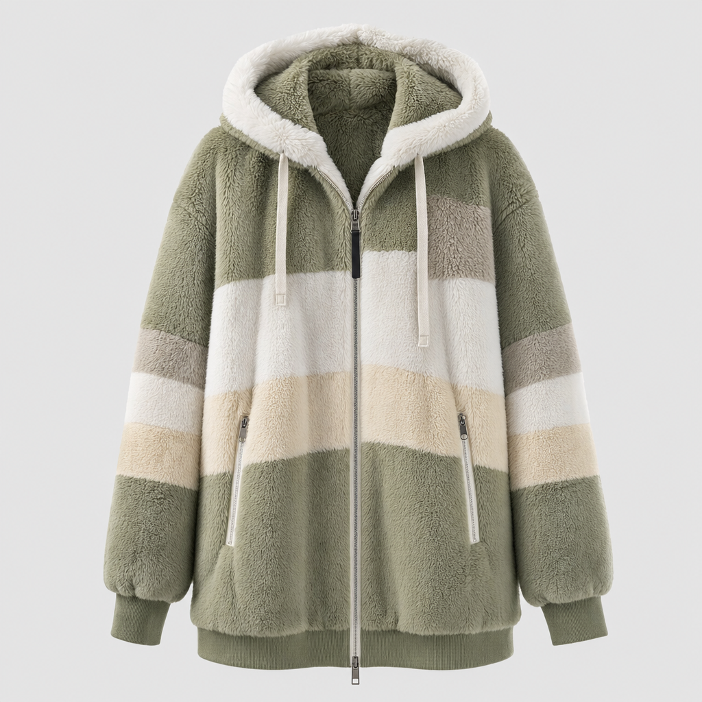 Tarnbrook Plush Hooded Jacket in green stripe