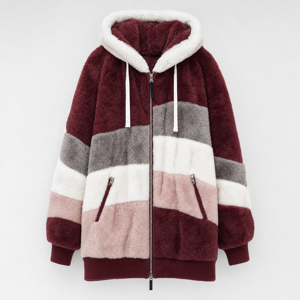 Tarnbrook Plush Hooded Jacket in berry stripe