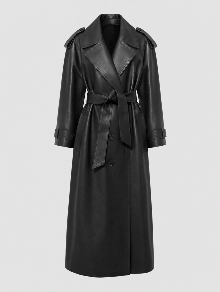 Wardley Faux Leather Maxi Coat in black