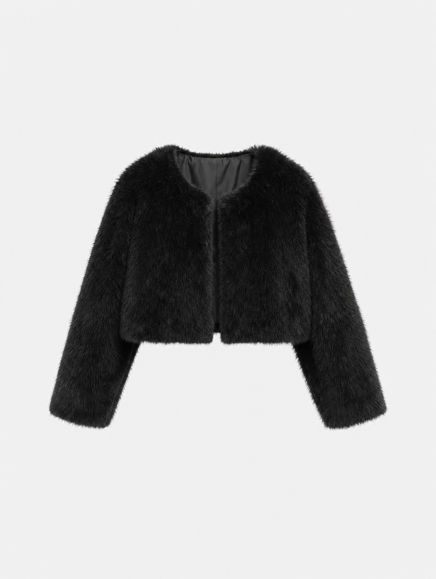 Yealand Cropped Faux Fur Jacket in black