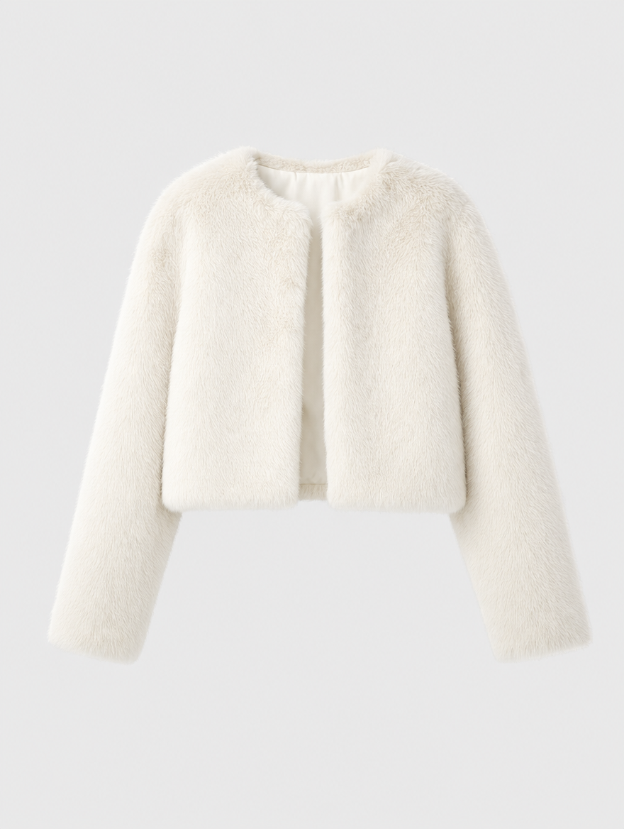 Yealand Cropped Faux Fur Jacket in cream