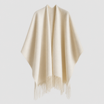 Zennor Fringed Reversible Poncho in cream