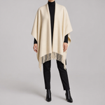 Zennor Fringed Reversible Poncho worn, front