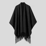 Zennor Fringed Reversible Poncho in black