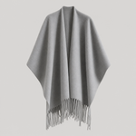 Zennor Fringed Reversible Poncho in grey