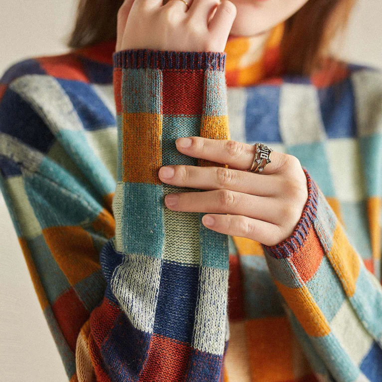 Andrea Color Block Plaid Knit Sweater