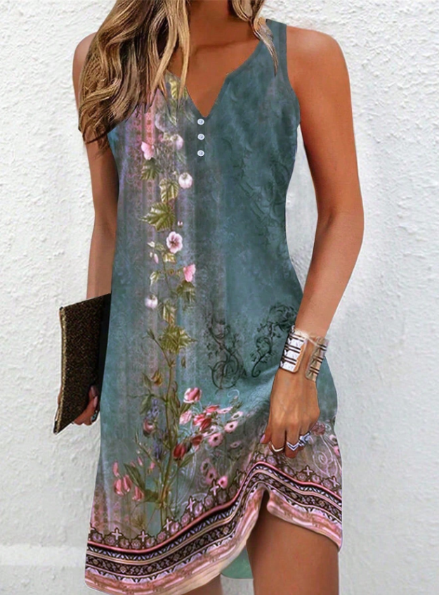 Theresa Abstract Print V-Neck Casual Dress
