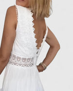 Emilia Sleeveless Lace-Trim V-Neck Midi Dress