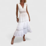 Emilia Sleeveless Lace-Trim V-Neck Midi Dress