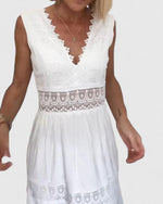 Emilia Sleeveless Lace-Trim V-Neck Midi Dress