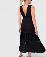 Emilia Sleeveless Lace-Trim V-Neck Midi Dress