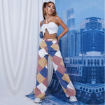 Ravenna High-Waisted Flared Denim Jeans with Bold Checkered Print