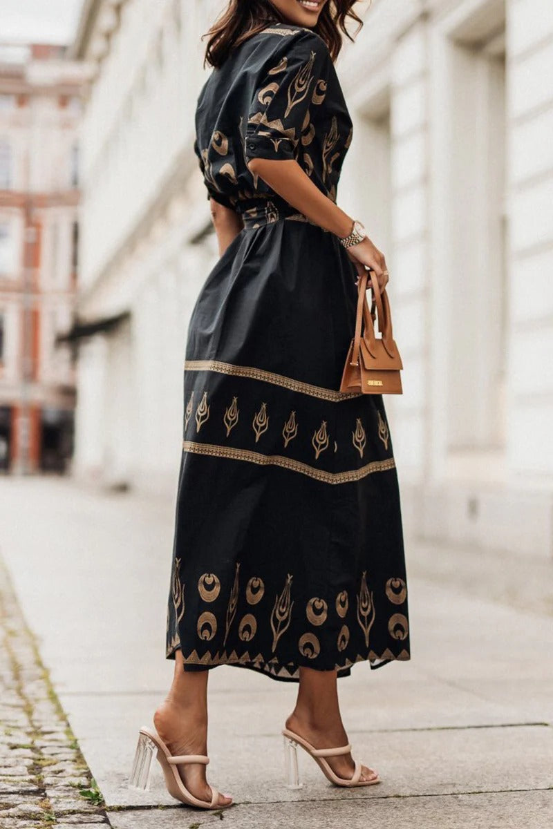 Boho Print Belted Midi Dress – Casual Summer Dress | Isabella