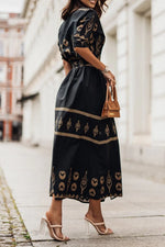 Boho Print Belted Midi Dress – Casual Summer Dress | Isabella