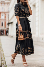 Boho Print Belted Midi Dress – Casual Summer Dress | Isabella