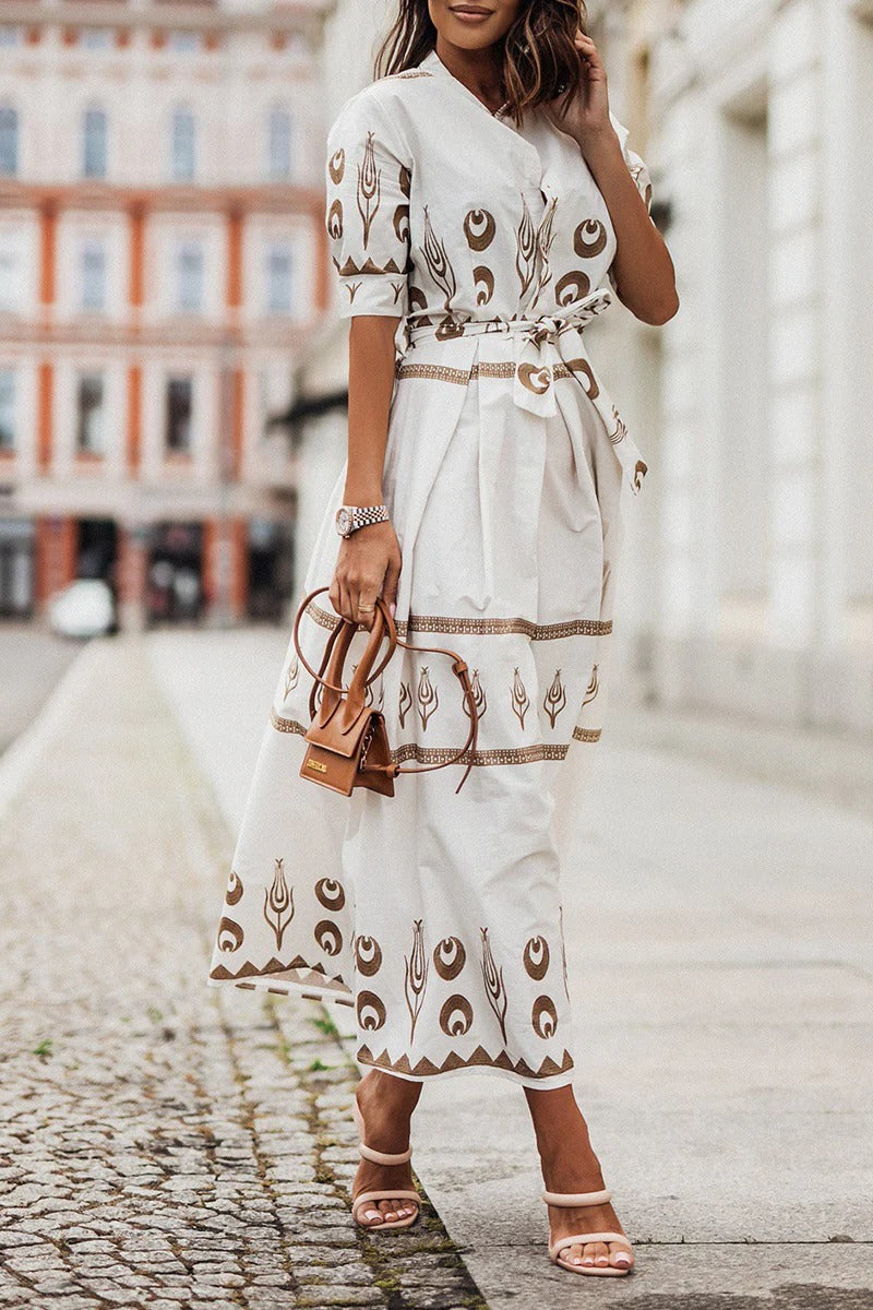 Boho Print Belted Midi Dress – Casual Summer Dress | Isabella