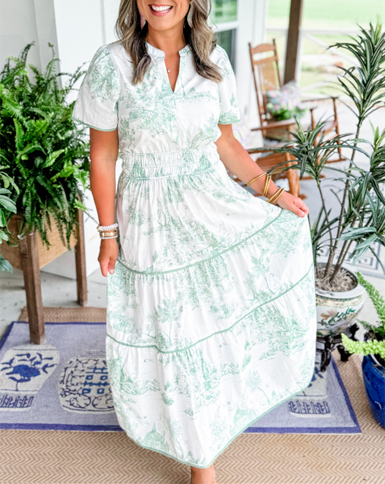Printed Tiered Maxi Dress – Casual Dress | Eliana