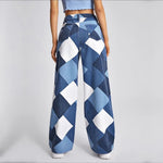 Ravenna High-Waisted Flared Denim Jeans with Bold Checkered Print