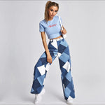 Ravenna High-Waisted Flared Denim Jeans with Bold Checkered Print