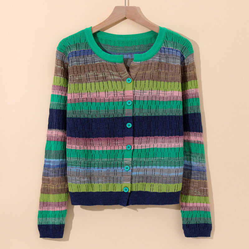 Sorento Striped Cotton Knit Cardigan, women's cardigan – view 3
