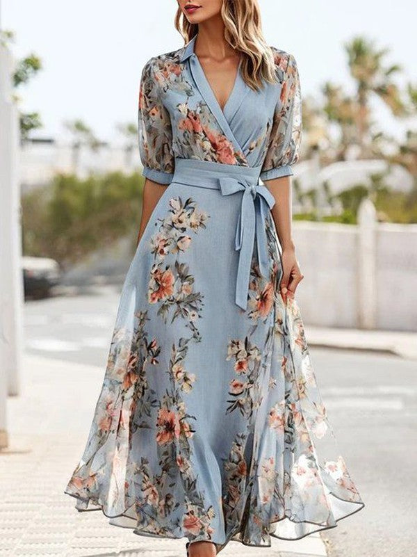 Floral Chiffon Wrap Maxi Dress – Wedding Guest Dress | Liora