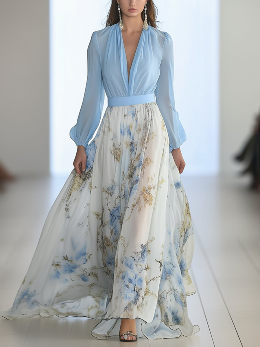 Floral Chiffon Ruffle Maxi Dress – Evening Dress | Elara