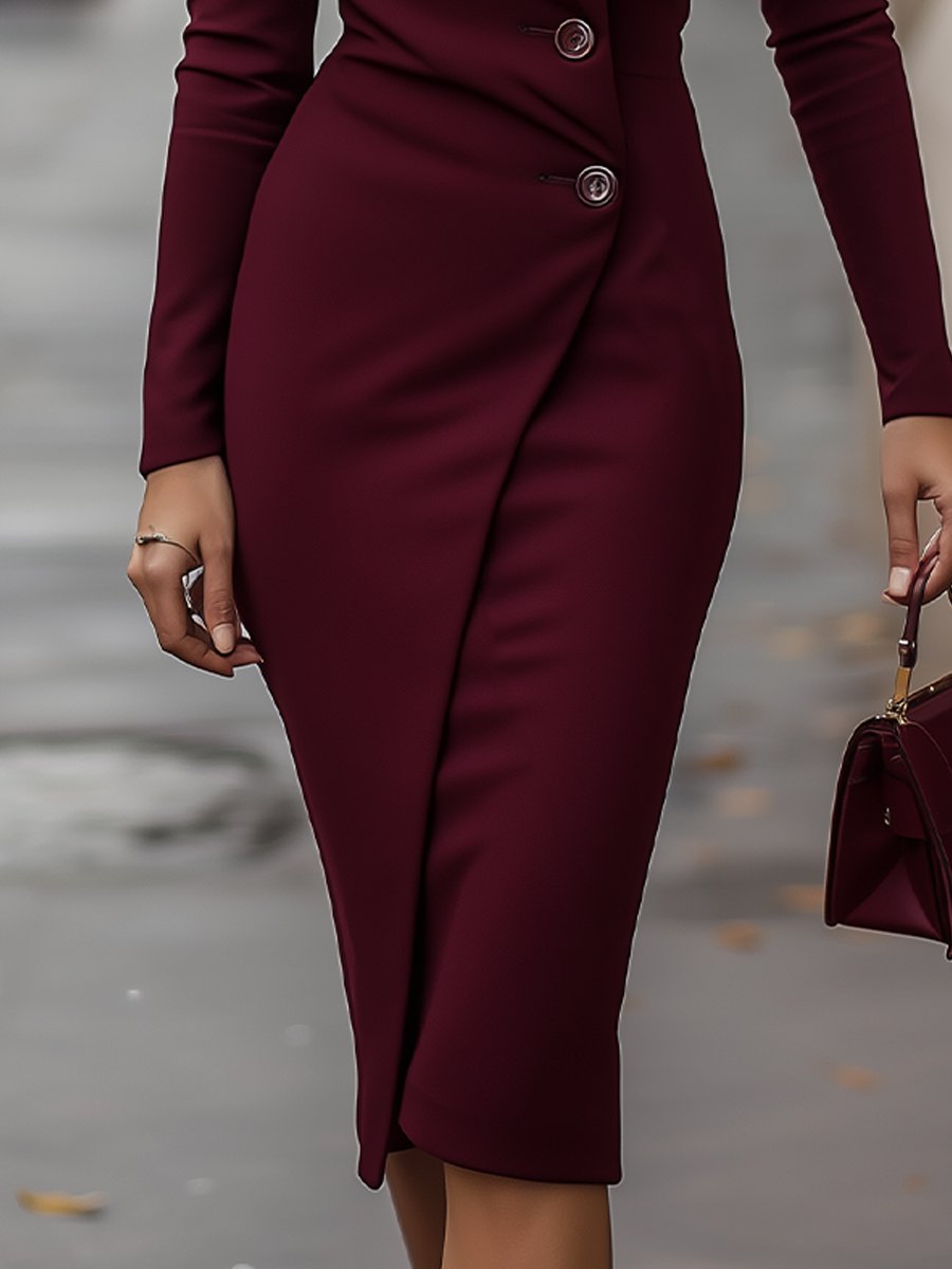 Katharina Spring Wrap Midi Dress with Button Placket