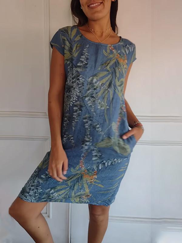 Angela Casual Leaf Print Summer Dress