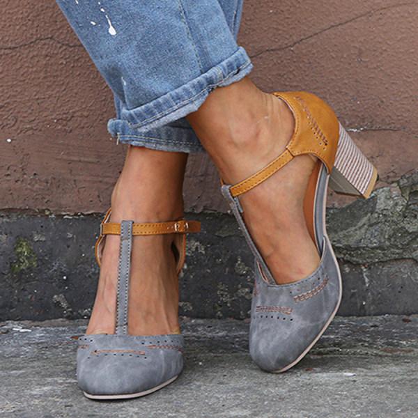 Lara Vintage T-Strap Block Heel Pumps