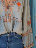 Yvonne Embroidered Boho V-Neck Blouse