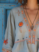 Yvonne Embroidered Boho V-Neck Blouse