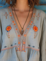 Yvonne Embroidered Boho V-Neck Blouse