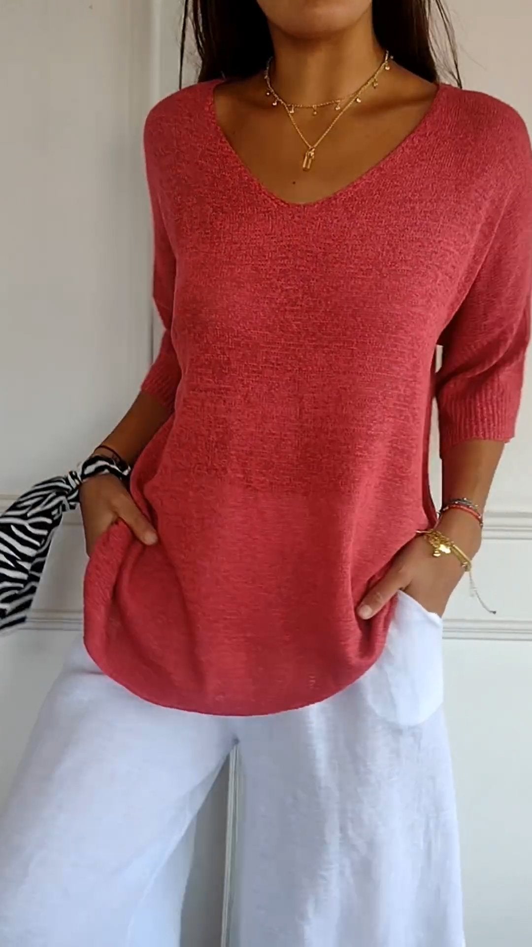 Eva Relaxed V-Neck Tunic Sweater