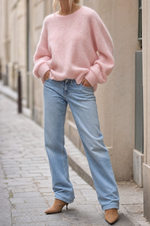 Juniper mohair sweater, front view on model