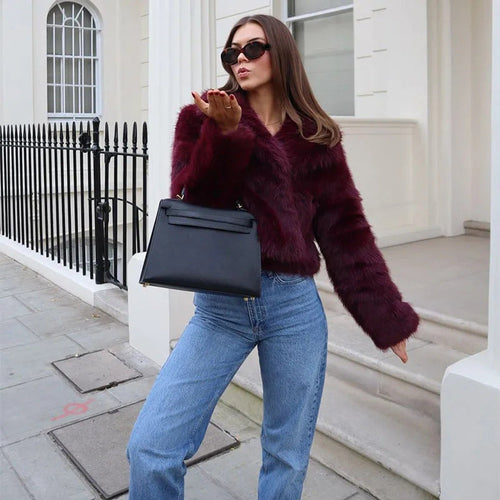 Mia Faux Fur V-Neck Cropped Jacket