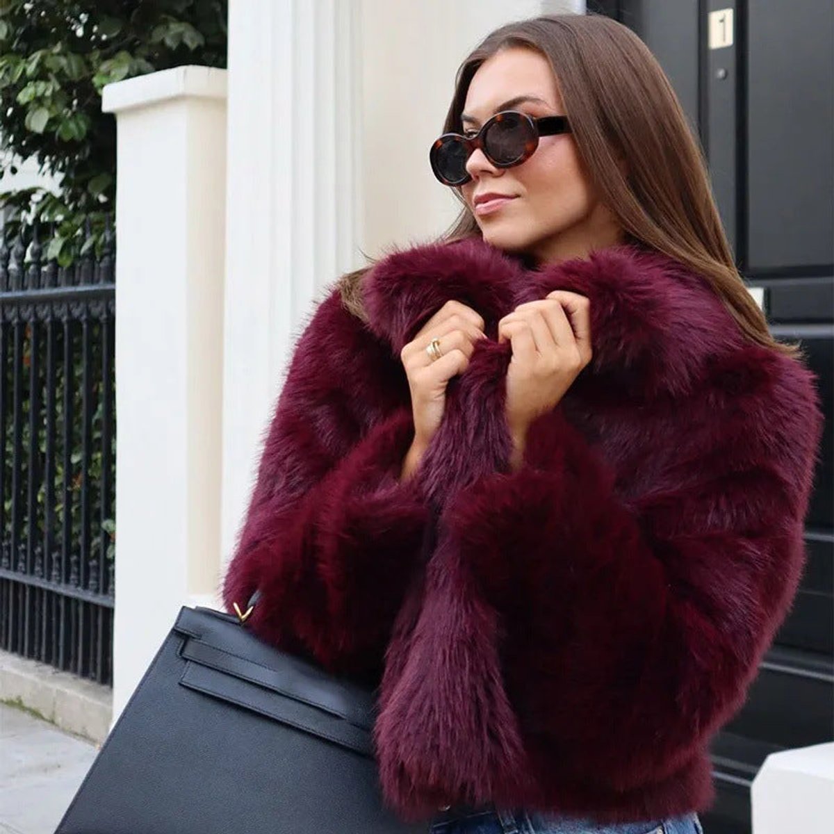 Mia Faux Fur V-Neck Cropped Jacket