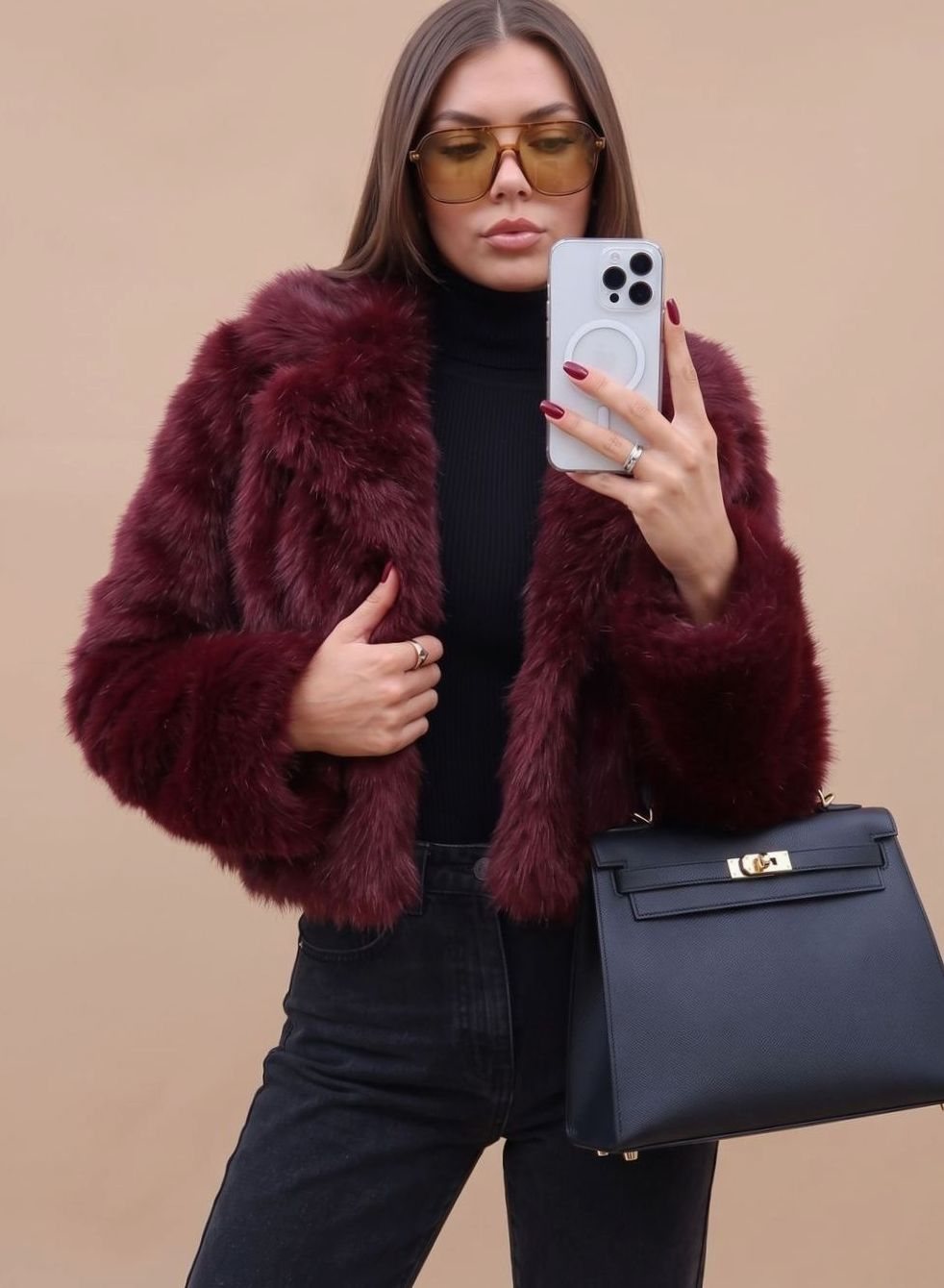 Elisabeth Faux Fur Fitted Cropped Coat