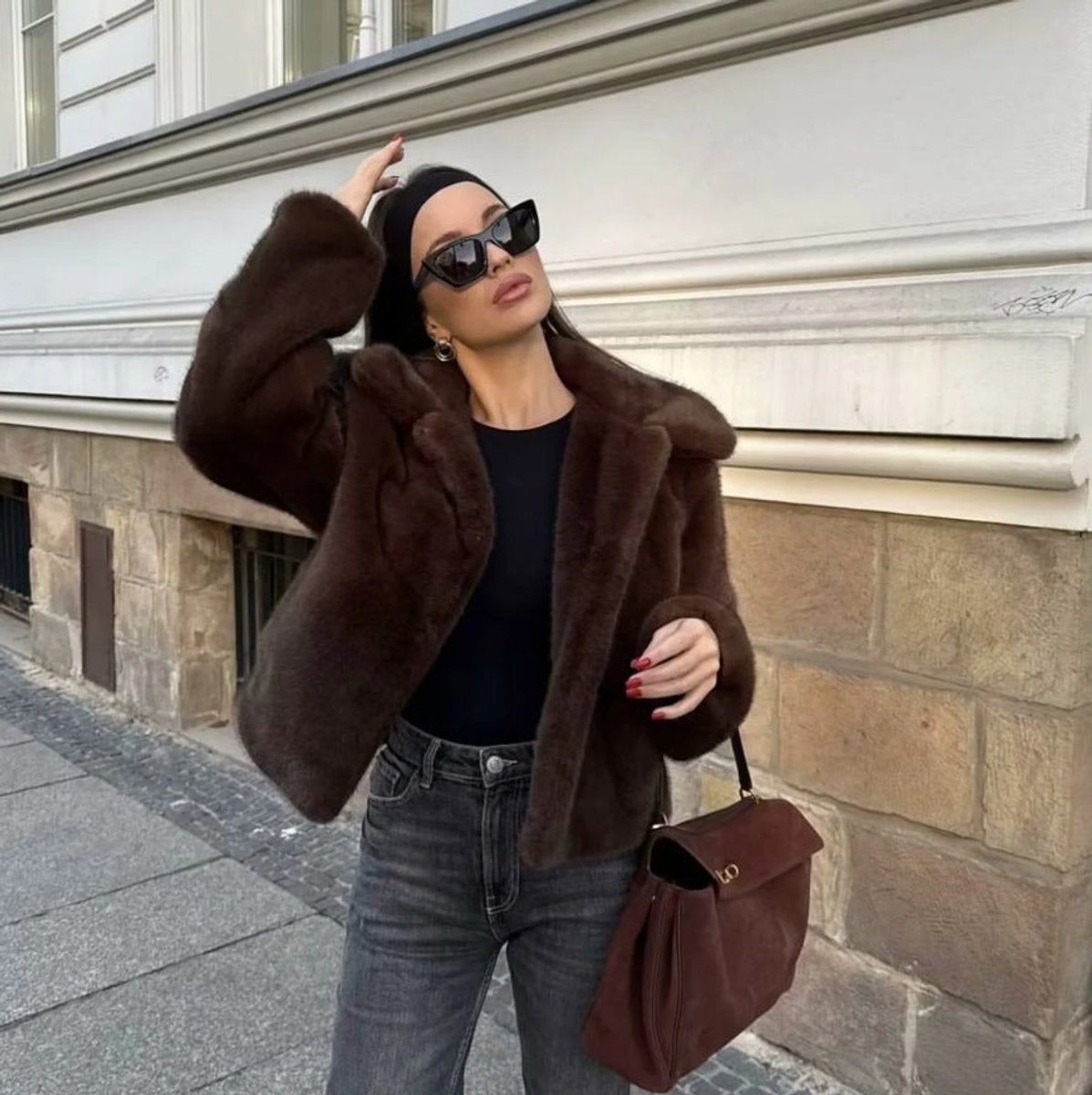 Emilia Faux Fur Collared Cropped Jacket