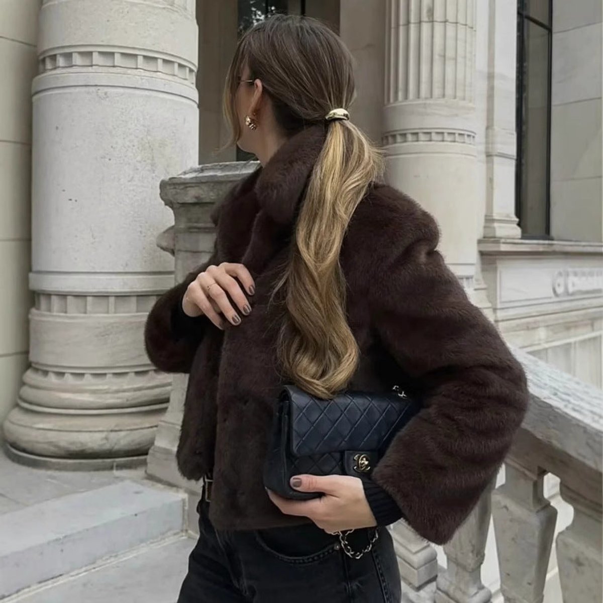 Emilia Faux Fur Collared Cropped Jacket